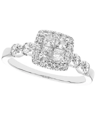 Macy's Diamond Halo Ring (5/8 Ct. T.w.) In 10k White Gold In Silver