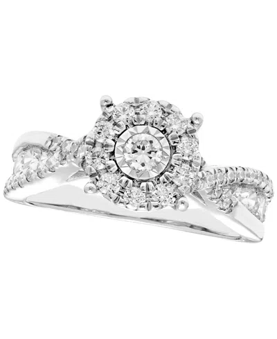 Macy's Diamond Halo Ring (7/8 Ct. T.w.) In 10k White Gold In Silver