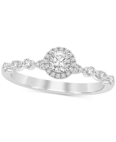 Macy's Diamond Halo Scalloped Engagement Ring (3/8 Ct. T.w.) In 14k Gold In White Gold
