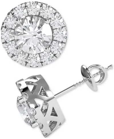 Macy's Diamond Halo Screw Back Stud Earrings (2-1/2 Ct. T.w.) In 14k White Gold In Silver