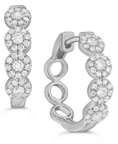 Macy's Diamond Halo Small Hoop Earrings (1/2 Ct. T.w.) In White Gold