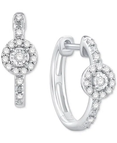 Macy's Diamond Halo Small Hoop Earrings (1/6 Ct. T.w.) In 10k White Gold