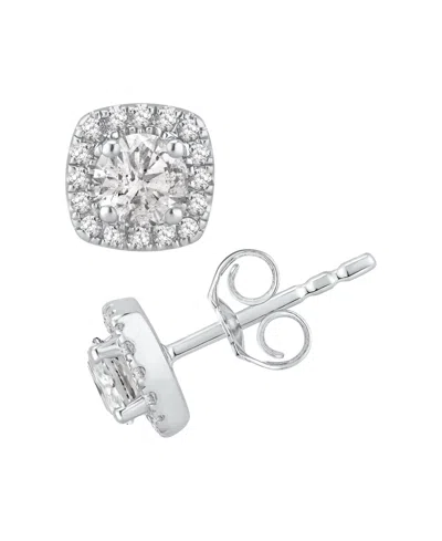Macy's Diamond Halo Stud Earrings (1 Ct. T.w.) In 14k White Gold In Metallic