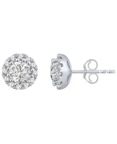 Macy's Diamond Halo Stud Earrings (1 Ct. T.w.) In 14k White Gold In Multi