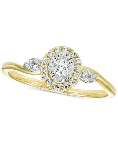 Macy's Diamond Halo Swirl Engagement Ring (1/4 Ct. T.w.) In 14k Two-tone Gold In Yellow Gold