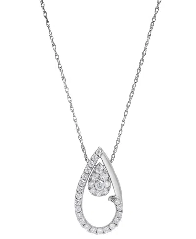 Macy's Diamond Halo Teardrop 18" Pendant Necklace (1/4 Ct. T.w.) In 10k White Gold