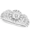 Macy's Diamond Halo Three Stone Ring (1 Ct. T.w.) In 14k White Gold In White Gold