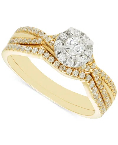 Macy's Diamond Halo Twist Bridal Set (1/2 Ct. T.w.) In 14k Gold In Yellow Gold