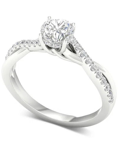 Macy's Diamond Halo Twist Engagement Ring (1 Ct. T.w.) In 14k White Gold In Metallic