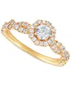 Macy's Diamond Halo Twist-shank Engagement Ring (3/4 Ct. T.w.) In 14k Gold In Yellow Gold