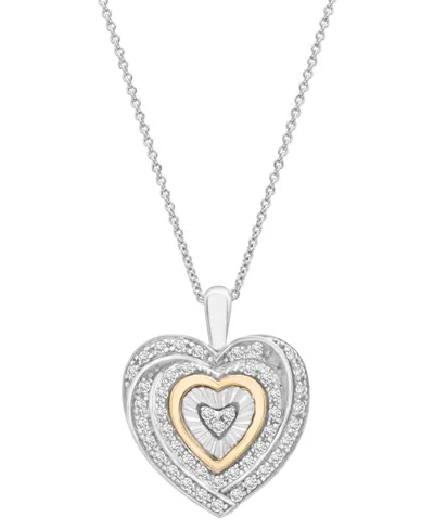 Macy's Diamond Heart 18" Pendant Necklace (1/4 Ct. T.w.) In Sterling Silver And 14k Gold-plate, Created For In Sterling Silver  Gold-plate