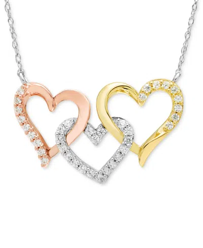 Macy's Diamond Heart 18" Statement Necklace (1/4 Ct. T.w.) In 14k Tri-color Gold