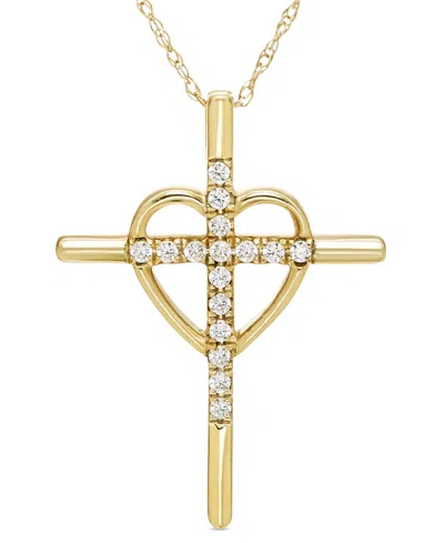 Macy's Diamond Heart & Cross 18" Pendant Necklace (1/6 Ct. T.w.) In 10k Gold In Yellow Gol
