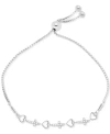 Macy's Diamond Heart & Cross Bolo Bracelet (1/6 Ct. T.w.) In Sterling Silver In Sterling Silver