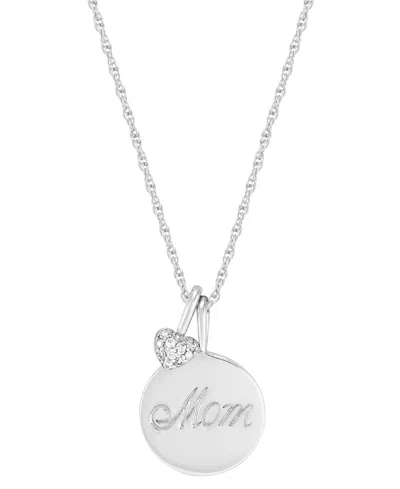 Macy's Diamond Heart & Mom Coin Pendant Necklace (1/10 Ct. T.w.) In Sterling Silver, 16" + 2" Extender