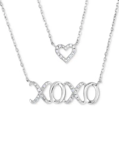 Macy's Diamond Heart And Xoxo 17" Layered Necklace (1/10 Ct. T.w.) In Sterling Silver