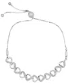 Macy's Diamond Heart Bolo Bracelet (1/6 Ct. T.w.) In Sterling Silver In Sterling Silver