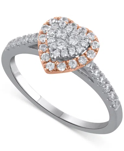 Macy's Diamond Heart Cluster Ring (1/2 Ct. T.w.) In 14k Rose & White Gold In White  Rose Gold