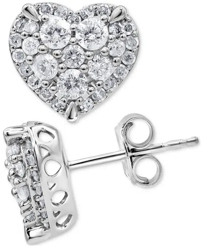Macy's Diamond Heart Cluster Stud Earrings (1 Ct. T.w.) In 14k White Gold