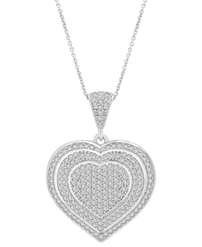 Macy's Diamond Heart Halo Cluster 18" Pendant Necklace (3/4 Ct. T.w.) In Sterling Silver, Exclusively At Ma