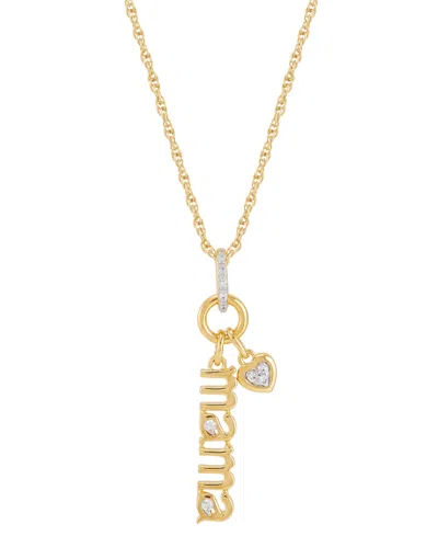 Macy's Diamond Heart Mama Pendant Necklace (1/20 Ct. T.w.) In Sterling Silver Or 14k Gold-plated Sterling S In Gold-plated Sterling Silver