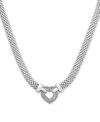 Macy's Diamond Heart Mesh 18" Pendant Necklace (1/8 Ct. T.w.) In Sterling Silver In Sterling Silver