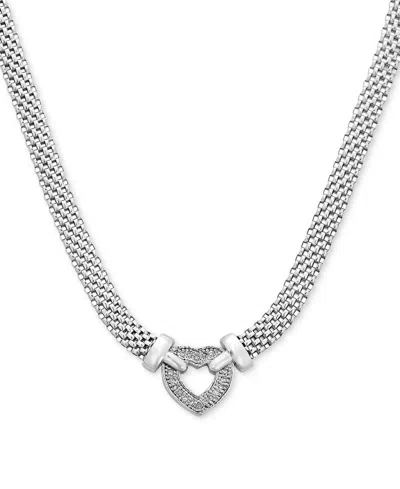 Macy's Diamond Heart Mesh 18" Pendant Necklace (1/8 Ct. T.w.) In Sterling Silver