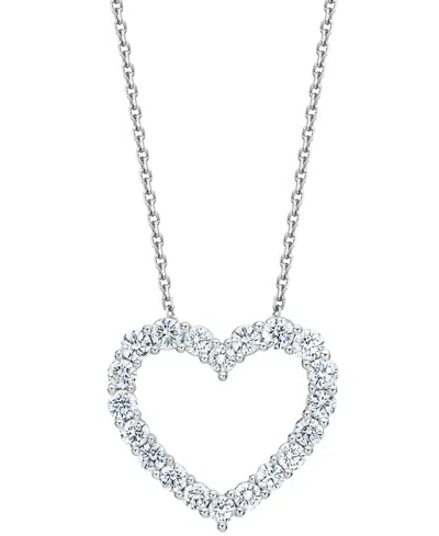 MACY'S DIAMOND HEART PENDANT NECKLACE (1 CT. T.W.) IN 14K WHITE GOLD, 16" + 2" EXTENDER