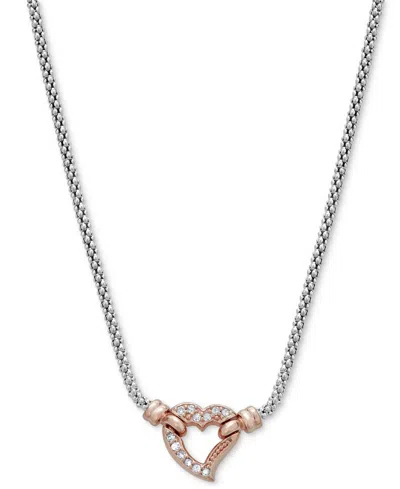 Macy's Diamond Heart Pendant Necklace (1/10 Ct. T.w.) In Sterling Silver & 14k Rose Gold-plate, 18" + 3" Ex In Sterling Silver  Rose Gold-plate