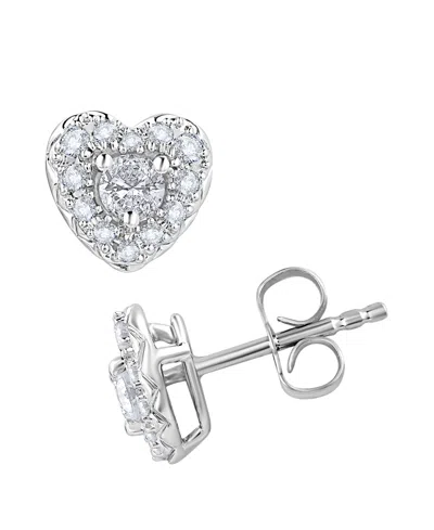 Macy's Diamond Heart Shape Halo Stud Earrings (1/2 Ct. T.w.) In 10k White Gold