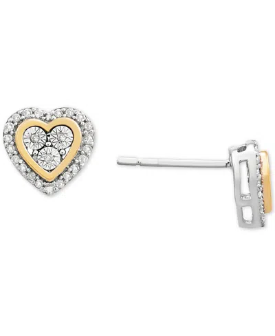 Macy's Diamond Heart Stud Earrings (1/10 Ct. T.w.) In Sterling Silver & 14k Gold