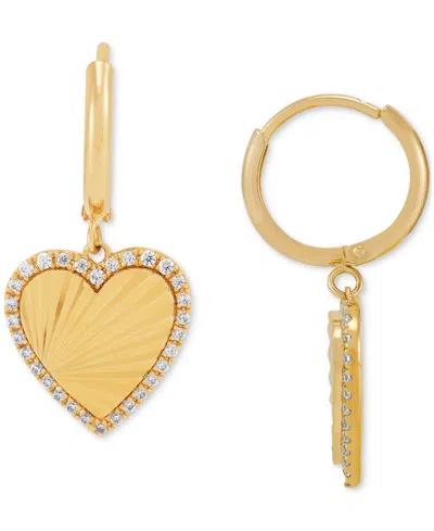 Macy's Diamond Heart Sunray Halo Dangle Hoop Earrings (1/4 Ct. T.w.) In 14k Gold-plated Sterling Silver
