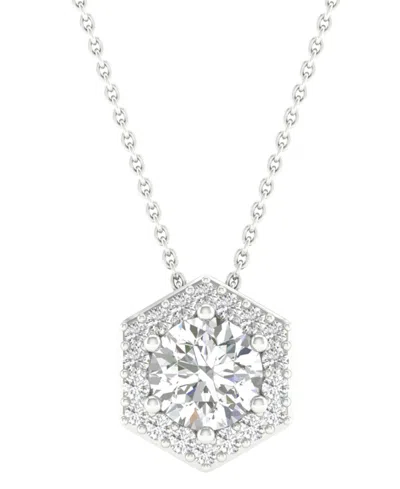 Macy's Diamond Hexagon Halo Pendant Necklace (3/8 Ct. T.w.) In 14k White Gold, 16" + 2" Extender