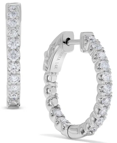 Macy's Diamond Hoop Earrings (1 Ct. T.w.) In 14k White Gold In Metallic