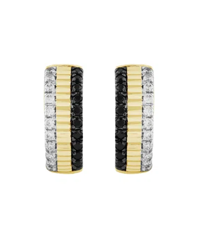 Macy's Diamond Hoop Earrings (1/3 Ct. T.w.) In 10k Yellow Gold With White And Black Rhodium