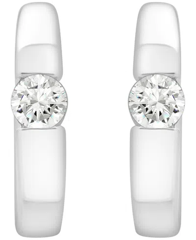 Macy's Diamond Hoop Earrings (1/4 Ct. T. W.) In Sterling Silver In Metallic