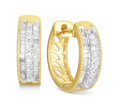 Macy's Diamond Hoop Earrings (1/4 Ct. T.w.) In Sterling Silver In Gold-plated Sterling Silver
