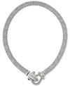 Macy's Diamond Horseshoe Clasp Mesh Link 17" Collar Necklace (5/8 Ct. T.w.) In Sterling Silver Or 14k Gold- In Sterling Silver