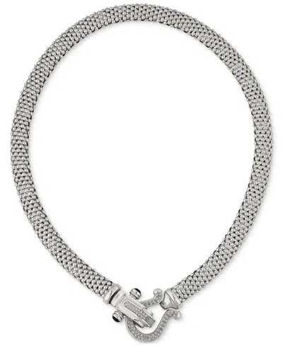 Macy's Diamond Horseshoe Clasp Mesh Link 17" Collar Necklace (5/8 Ct. T.w.) In Sterling Silver Or 14k Gold-