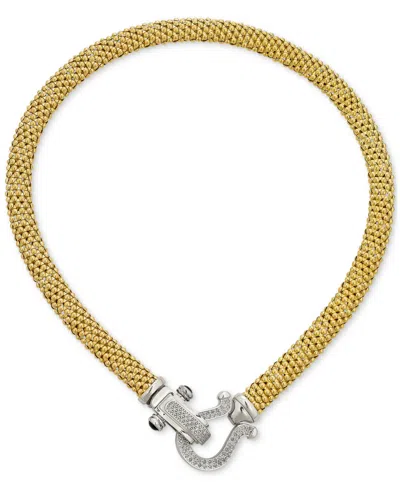 Macy's Diamond Horseshoe Clasp Mesh Link 17" Collar Necklace (5/8 Ct. T.w.) In Sterling Silver Or 14k Gold- In Gold-plated Sterling Silver