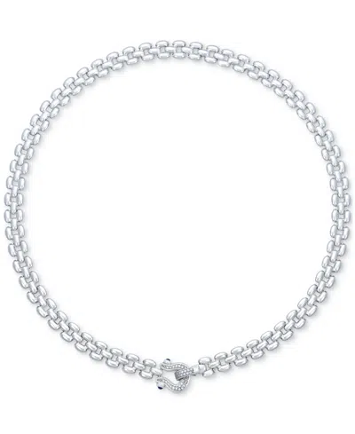 Macy's Diamond Horseshoe Clasp Panther Link 18" Collar Necklace (1/5 Ct. T.w.) In Sterling Silver