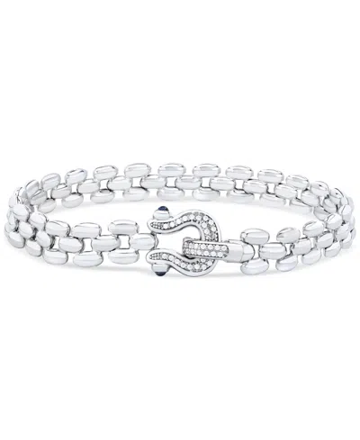 Macy's Diamond Horseshoe Clasp Panther Link Chain Bracelet (1/5 Ct. T.w.) In Sterling Silver
