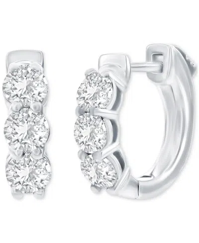 Macy's Diamond Huggie Hoop Earrings (1 Ct. T.w.) In 14k White Or Yellow Gold In White Gold