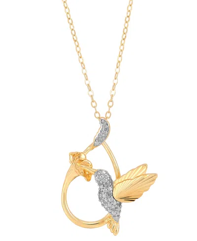 Macy's Diamond Hummingbird & Flower Pendant Necklace (1/10 Ct. T.w.) In 14k Gold-plated Sterling Silver, 16