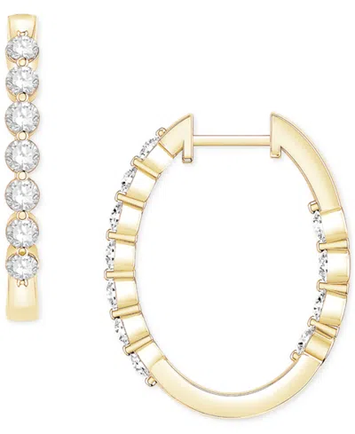 Macy's Diamond In & Out Small Hoop Earrings (1 Ct.tw.) In 14k White Or Yellow Gold