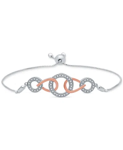 Macy's Diamond Interlocking Link Bolo Bracelet (1/6 Ct. T.w.) In Sterling Silver & 14k Rose Gold-plate