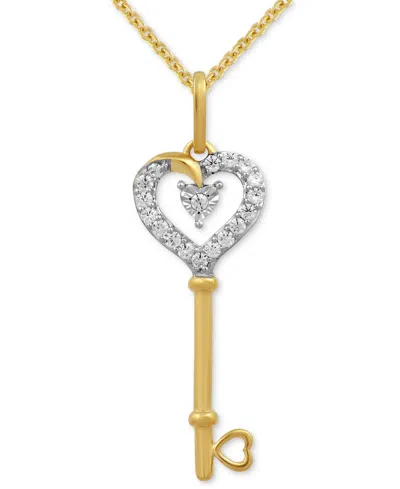 Macy's Diamond Key Heart Pendant Necklace (1/10 Ct. T.w.) In 14k White Or Yellow Gold, 16" + 2" Extender