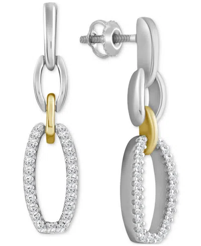 Macy's Diamond Link Drop Earrings (1/10 Ct. T.w.) In Sterling Silver & 10k Yellow Gold In Sterling Silver  Yellow Gold