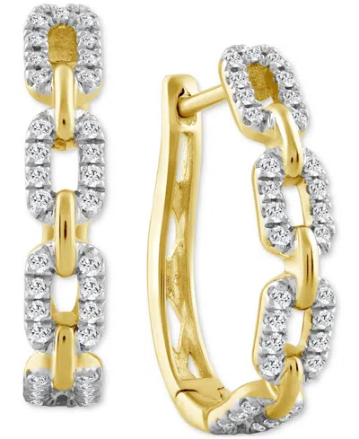 Macy's Diamond Link Oval Hoop Earrings (1/3 Ct. T.w.) In 10k Yellow Gold