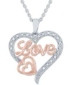 Macy's Diamond Love Heart Pendant Necklace (1/10 Ct. T.w.) In Sterling Silver & 14k Rose Gold-plate, 16" + In Silver